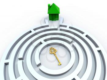 Key To House In Maze Shows Property Or Home Search