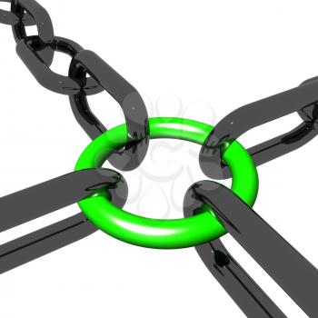 Green Four Way Link Showing Connection and Togetherness