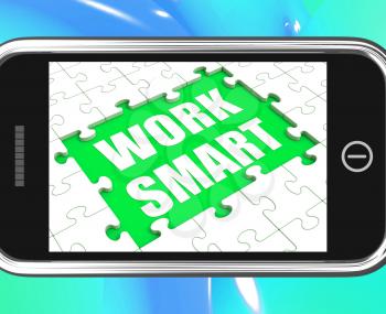 Work Smart Tablet Showing Worker Enhancing Productivity
