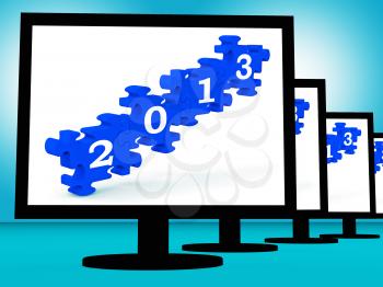 2013 On Monitors Showing Future Technology Or Economy
