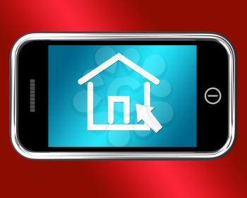 House Symbol On A Mobile Shows Real Estate Or Rentals