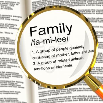 Family Definition Magnifier Shows Mom Dad And Kids Unity
