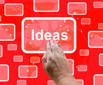 Ideas Button On Red Background Showing New Concepts Or Creativity