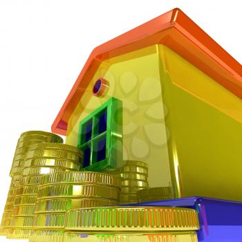 Coins Around House Shows Real Estate Investments Or Success