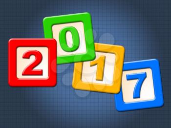 Twenty Seventeen Blocks Showing Happy New Year And Kids