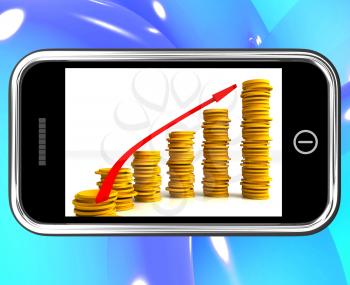Money Increasing On Smartphone Showing Big Earnings And Incomes