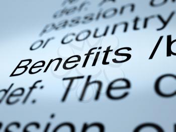 Benefits Definition Closeup Shows Bonus Perks Or Rewards