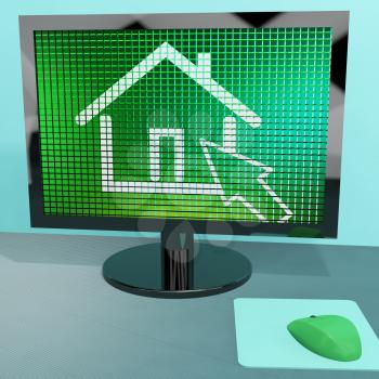 Home Symbol On Computer Screen Shows Real Estate Or Rentals