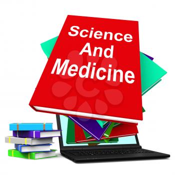 Science And Medicine Book Stack Laptop Showing Medical Research