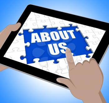 About Us Tablet Displaying Contact And Website Information