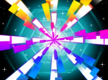 Colorful Beams Background Showing Hexagons And Night Sky
