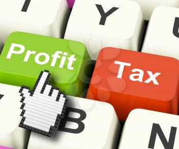 Profit Tax Computer Keys Showing Paying Company Taxes