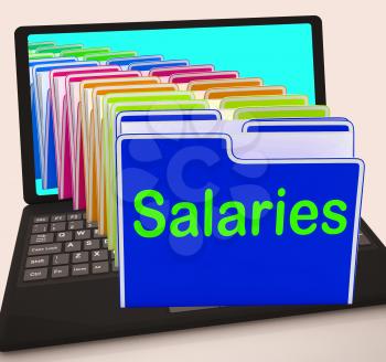 Salaries Folders Laptop Showing Paying Employees And Remuneration