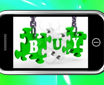 Buy On Smartphone Showing Consumerism And Ecommerce