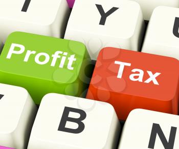 Profit Tax Keys Showing Paying Company Taxes