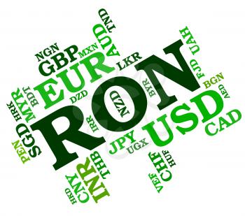 Ron Currency Indicating Exchange Rate And Wordcloud