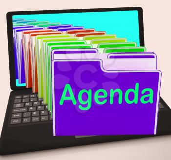 Agenda Folders Laptop Showing Schedule Lineup Or Timetable