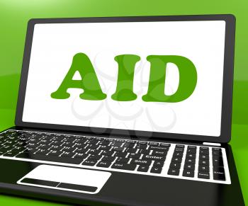 Aid On Laptop Showing Assisting Aiding Help Or Relief