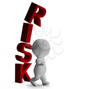 Risk And 3d Character Shows Peril And Caution