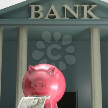 Piggybank On Bank Shows Secure Savings And Monetary Safety