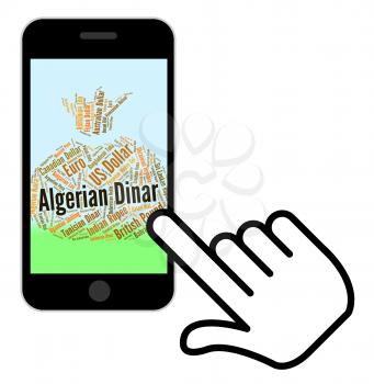Algerian Dinar Indicating Worldwide Trading And Word 