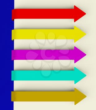 Five Multicolored Long Arrow Tabs Over Paper For Menu Lists Or Notes