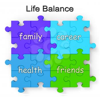 Life Balance Puzzle Shows Family, Friends, Career And Health