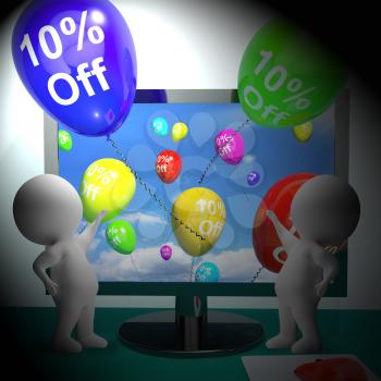 Balloons From Computer Show Sale Discount Of Ten Percent 3d Rendering