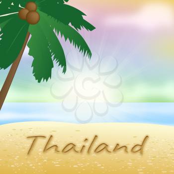 Thailand Sunny Beach With Palm Tree Meaning Holiday 3d Illustration