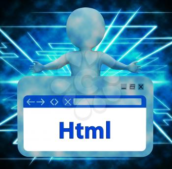 Html Webpage Character Representing Hypertext Markup Language 3d Rendering