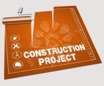 Construction Project Paint Roller Shows Building Plan 3d Illustration