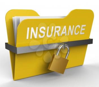 Insurance Folder With Padlock Shows Indemnity Policy 3d Rendering