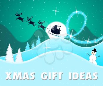 Xmas Gift Ideas Santa Scene Shows Christmas Present Suggestions 3d Illustration