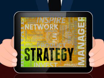 Strategy Words Tablet Meaning Tactics Vision And Solutions 3d Illustration