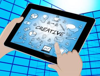 Creative Icons Tablet Showing Ideas Imagination And Concepts 3d Illustration