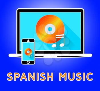 Spanish Music Laptop And Phone Represents Latin American 3d Illustration