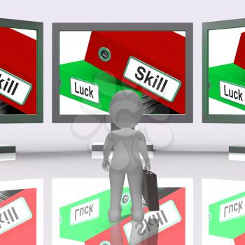 Skill And Luck Folders Showing Expertise Or Chance 3d Rendering