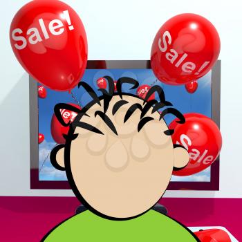 Sale Balloons Coming From Computer Shows Internet Promotion Discount 3d Rendering