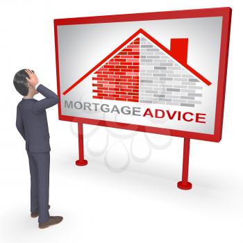Mortgage Advice Character Indicating Home Loan And Residence