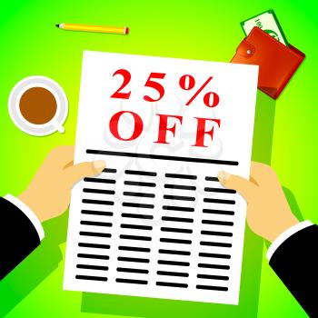 Twenty Five Percent Off Newsletter Shows 25% Discount 3d Illustration