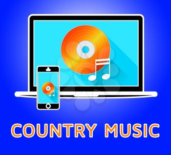Country Music Laptop And Phone Represents Sound Tracks 3d Illustration