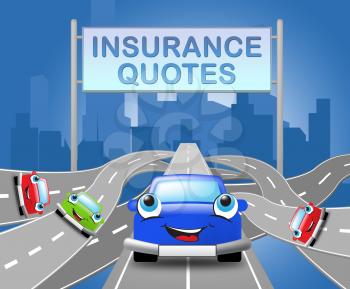 Auto Insurance Quotes Sign Over Motorway Shows Car Policy 3d Illustration