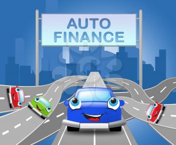 Auto Finance Sign Over Motorway Or Car Loan 3d Illustration