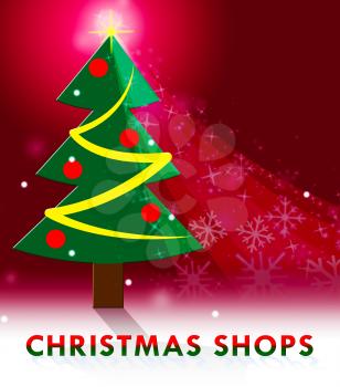 Christmas Shops Tree Scene Shows Xmas Stores 3d Illustration