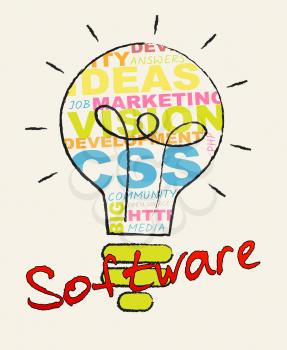 Software Lightbulb Words Represents Browsing Programs 3d Illustration