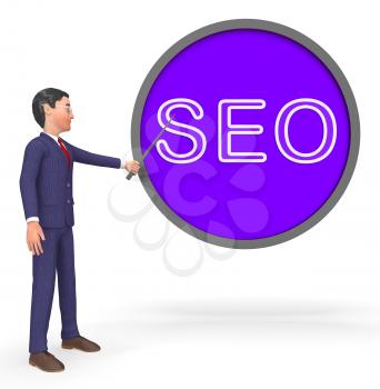Seo Button Sign Represents Search Engines 3d Rendering