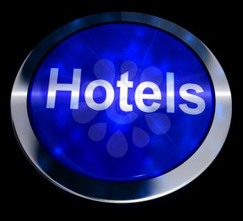 Blue Hotel Button For Travel And A Room 3d Rendering