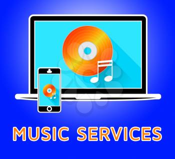 Music Services Laptop And Phone Showing Song Agency 3d Illustration
