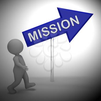 Mission Arrow Sign Means Goals Strategy 3d Rendering