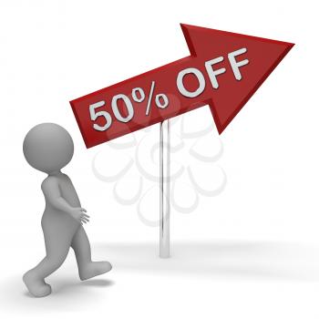 Fifty Percent Off Arrow Sign Means Sale 50% 3d Rendering